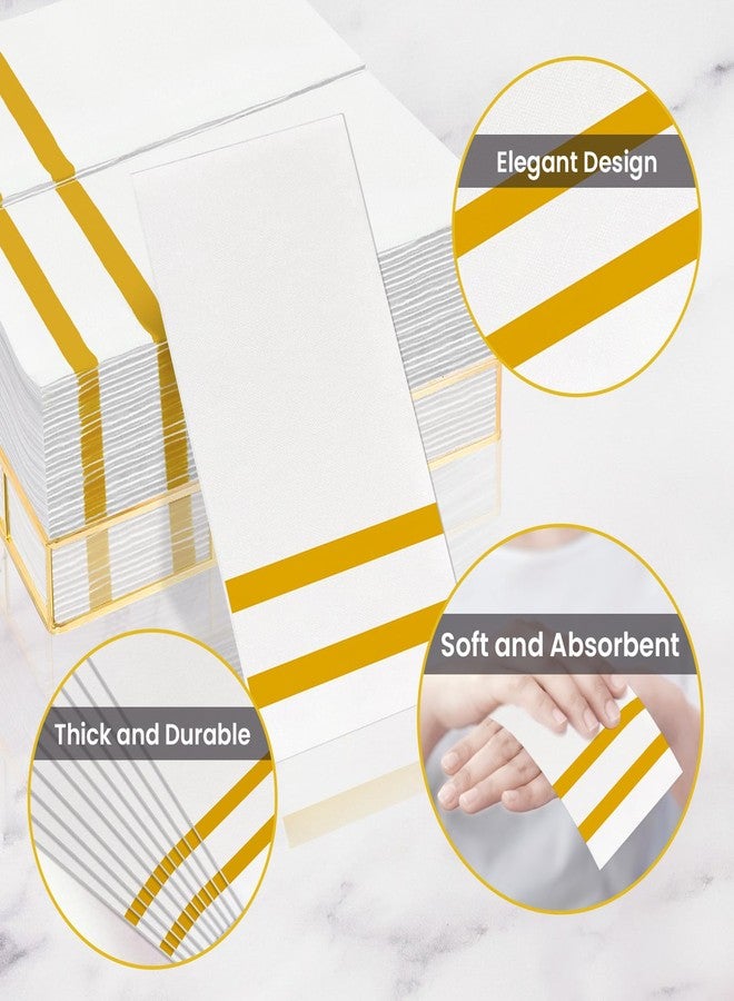 Biocean 100 Pack Napkins Disposable Guest Towels Linen-Feel Decorative Napkins Soft and Absorbent Dinner Paper Hand Towels for Bathroom Party Powder Room Hotel Fancy Restaurant (100 Gold stripe) - Image 3